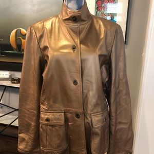Ellen Tracy Copper Metallic L Leather Jacket